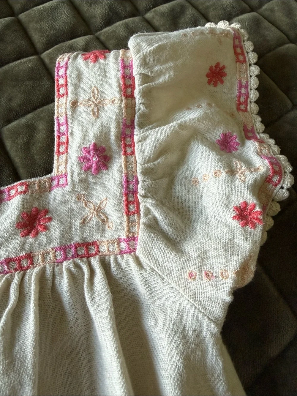 Old Navy Cream Skirt with Pink Embroidery